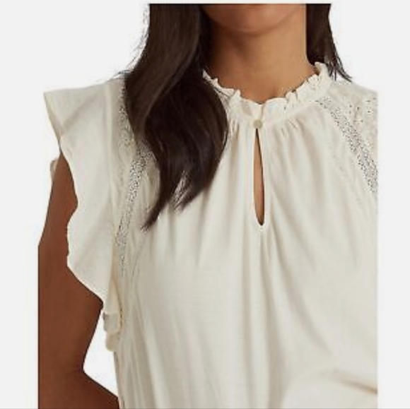 Lauren Ralph Lauren Mascarpone Cream Jersey Flutter-Sleeve Women Blouse - Picture 4 of 10
